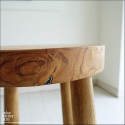 チーク無垢材 バースツールWS3 椅子 イス 木製 ベンチ 素朴 チェア 天然木 銘木家具 ナチュラル 総無垢材 円形 4枚目の画像