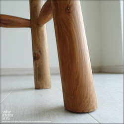 チーク無垢材 バースツールWS3 椅子 イス 木製 ベンチ 素朴 チェア 天然木 銘木家具 ナチュラル 総無垢材 円形 6枚目の画像