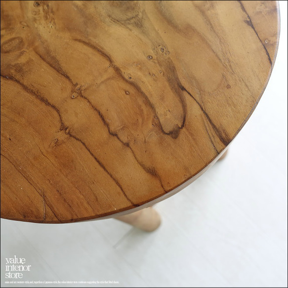 チーク無垢材 バースツールWS3 椅子 イス 木製 ベンチ 素朴 チェア 天然木 銘木家具 ナチュラル 総無垢材 円形 2枚目の画像