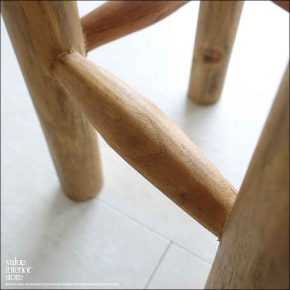 チーク無垢材 バースツールWS3 椅子 イス 木製 ベンチ 素朴 チェア 天然木 銘木家具 ナチュラル 総無垢材 円形 3枚目の画像