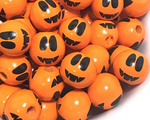 特価】ハロウィンかぼちゃ木製ビーズ16mm 10個【ハロウィン