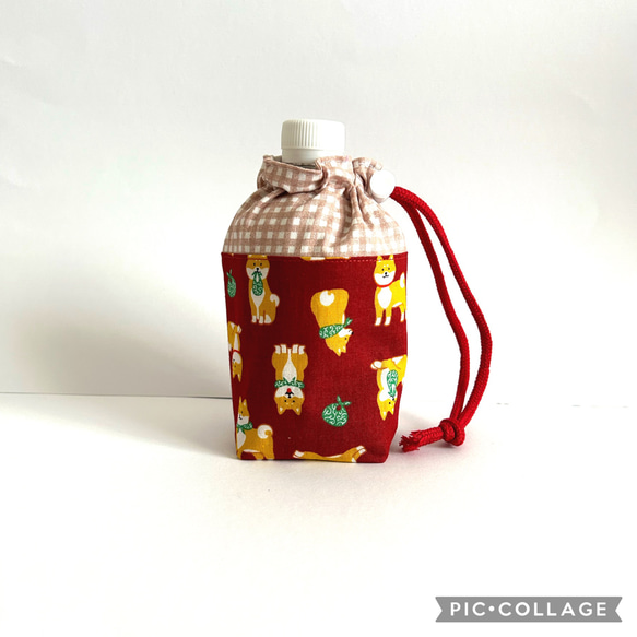 保温保冷ペットボトルカバー・柴犬と風呂敷・RED・mini（350ml） 1枚目の画像
