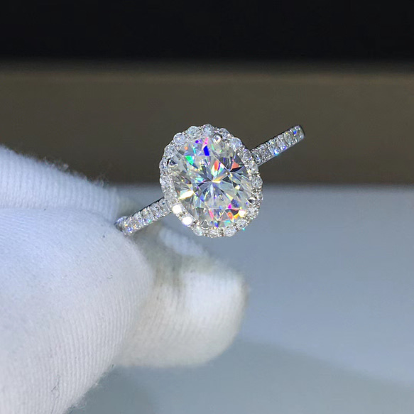 newデザイン】オーバル モアサナイト ダイヤ リング K18WG 指輪  