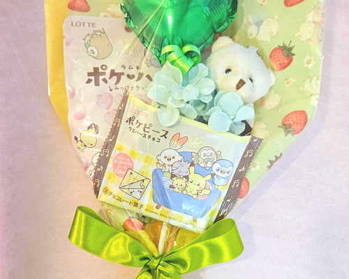 お菓子ブーケ☆うさぎ柄☆透明ギフトバッグ付き☆バルーン文字