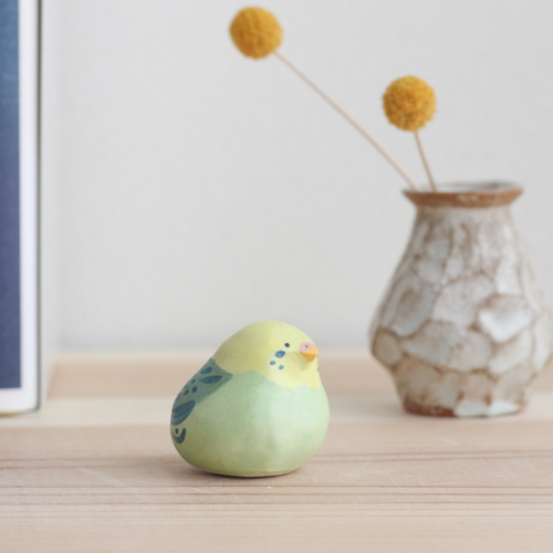 インコ　置き物　ティッシュケース　陶器 陶土のセキセイインコ /グリーン（オス・メス） 小鳥の置物 その他