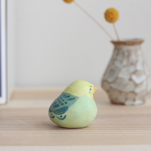 陶土のセキセイインコ /グリーン（オス・メス） 小鳥の置物 その他