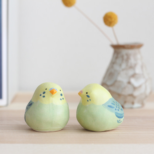 陶土のセキセイインコ /グリーン（オス・メス） 小鳥の置物 その他
