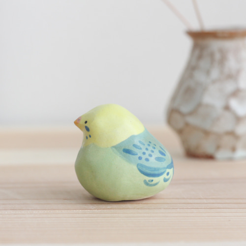 陶土のセキセイインコ /グリーン（オス・メス） 小鳥の置物 その他