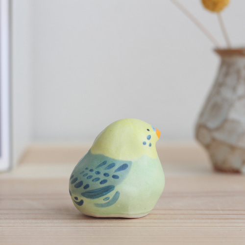 陶土のセキセイインコ /グリーン（オス・メス） 小鳥の置物 その他