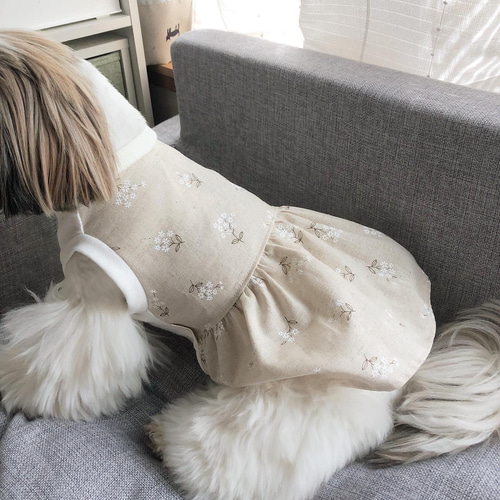 犬服 小花柄 コットンリネンワンピース ニュアンスカラー くすみ