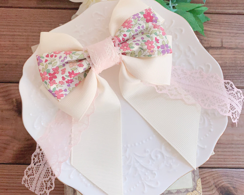 リボン♡カノンリボン～long～♡花柄ピンク♡ハンドメイド 60425df49c8162296c63639e521dd6