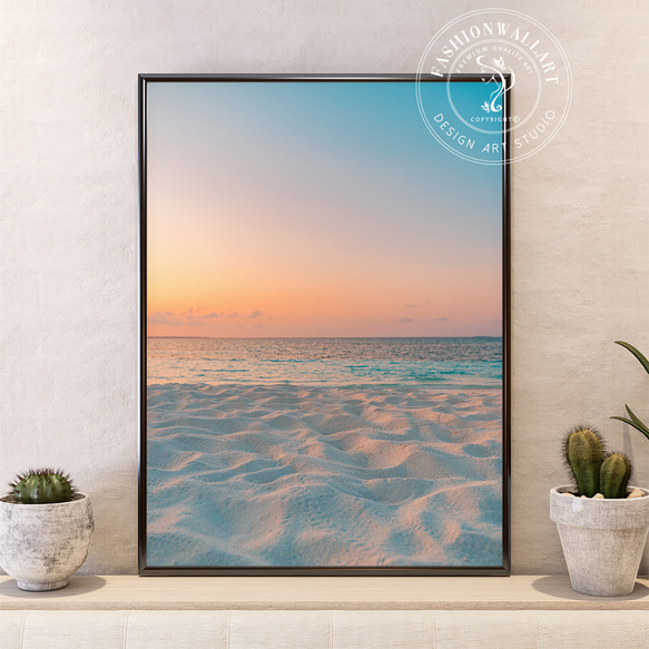 アートポスター ビーチ 海 トロピカル ピンク ピーチ おしゃれ 北欧風 シンプルモダン 癒し リゾート 1枚目の画像