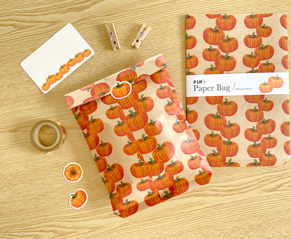 かぼちゃの平袋〈大｜5枚入〉マチなし 紙袋 ペーパーバッグ ギフトバッグ ラッピング 野菜モチーフ かわいい おしゃれ 6枚目の画像