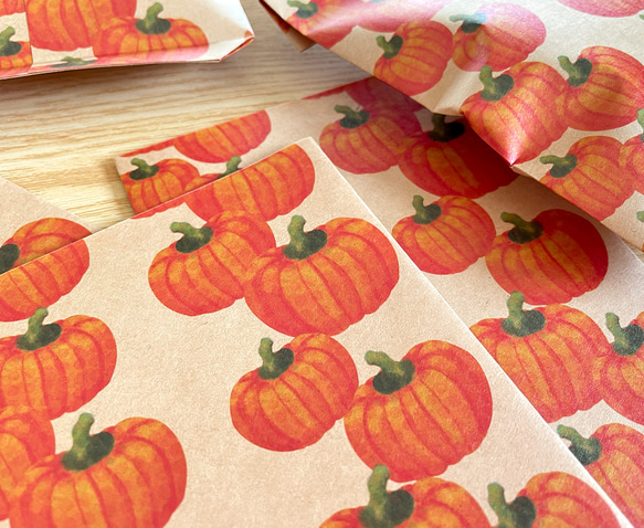 かぼちゃの平袋〈小｜8枚入〉マチなし 紙袋 ペーパーバッグ ギフトバッグ ラッピング 野菜モチーフ おしゃれ かわいい 3枚目の画像