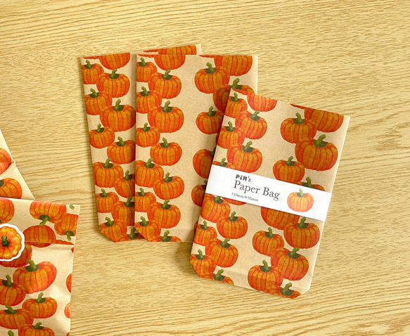 かぼちゃの平袋〈小｜8枚入〉マチなし 紙袋 ペーパーバッグ ギフトバッグ ラッピング 野菜モチーフ おしゃれ かわいい 2枚目の画像