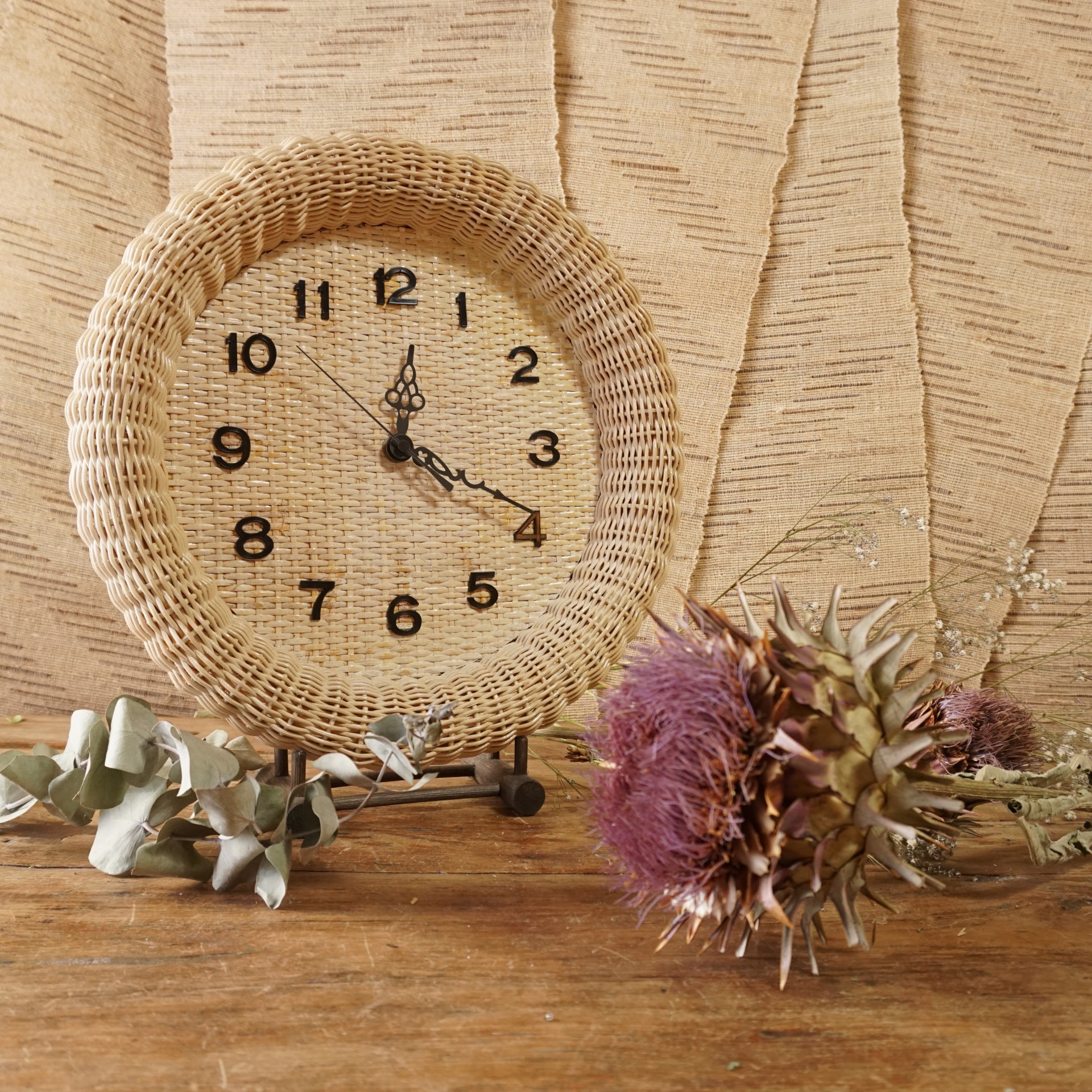 ラタン ウォールクロック（壁掛け時計）【アラビア数字】 掛け時計