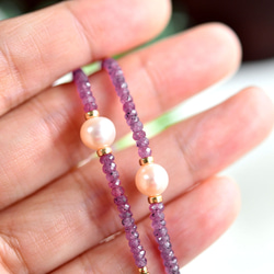 原創高品質粉紅藍寶石和珍珠手鍊，帶來幸福九月/六月生日石 第7張的照片
