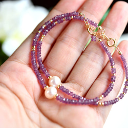 原創高品質粉紅藍寶石和珍珠手鍊，帶來幸福九月/六月生日石 第8張的照片