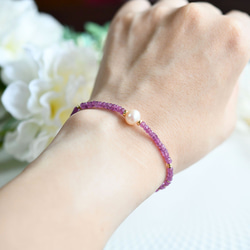 原創高品質粉紅藍寶石和珍珠手鍊，帶來幸福九月/六月生日石 第9張的照片