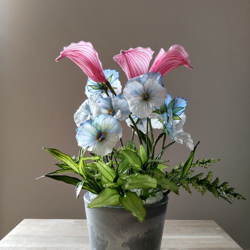 アメリカンフラワー、ディップフラワー (バンダの花） カラー♡パンジー♡アレンジ♡アメリカンフラワー♡ディップアート