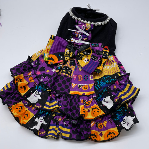 犬服/猫服 ハロウィンワンピース ハロウィンプリント(かぼちゃや黒猫