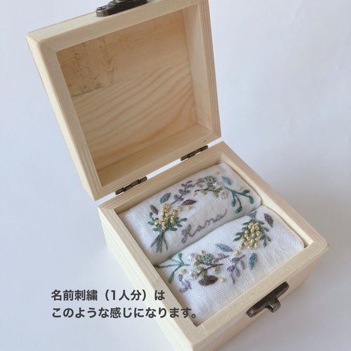 刺繍のリングピロー 木箱 ＊acacia wreath②＊ミモザのリースver