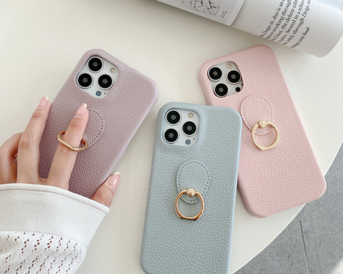 全機種対応ハンドメイドスマホケースiphoneケース（スマホリング付き) iPhone全機種対応】レザースマホケース リング付き iPhoneケース