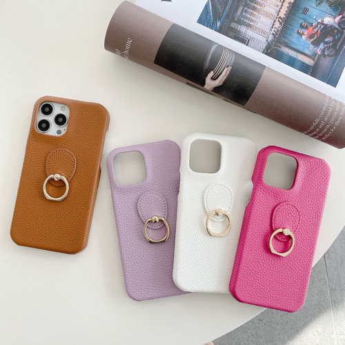 iPhone全機種対応】レザースマホケース リング付き iPhoneケース