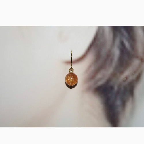 天然石 レッドルチルクォーツ サージカルステンレス フック ピアス 