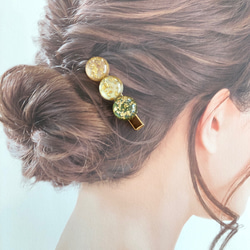 【金箔入り 三色団子 よもぎ】髪留め ヘアクリップ  フェイクフード ミニチュアフード スイーツデコ 3枚目の画像