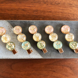 【金箔入り 三色団子 よもぎ】髪留め ヘアクリップ  フェイクフード ミニチュアフード スイーツデコ 4枚目の画像