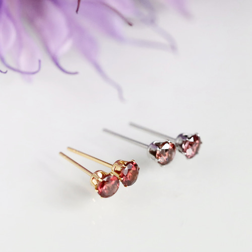 超希少！非加熱 天然ロゼカラージルコンのひと粒ピアス｜選べるピアス