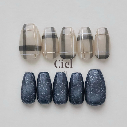 size order】ネイルチップ マグネットネイル チェックネイル シンプル