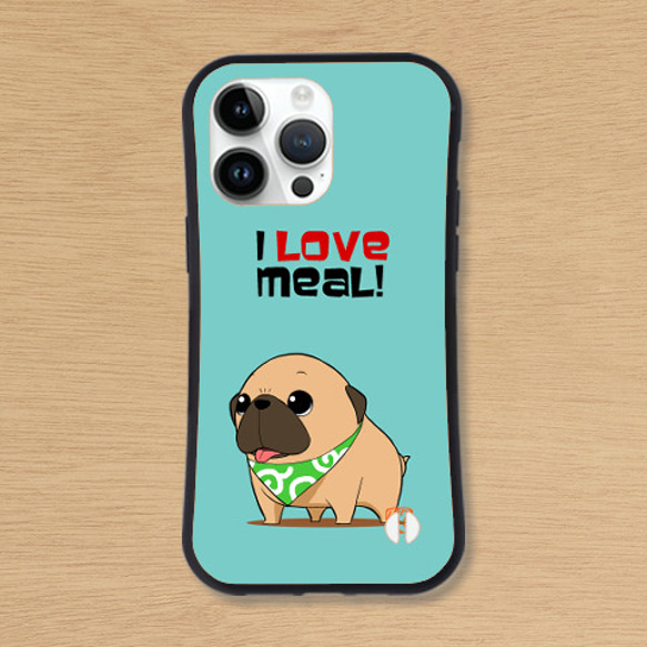 I Love Meal！ごはん大好きパグ（フォーン）　耐衝撃グリップiphoneケース各種 1枚目の画像