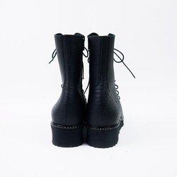 作戰靴繫帶靴黑色/黑色超輕鞋底 4 厘米 3E 平跟 第4張的照片