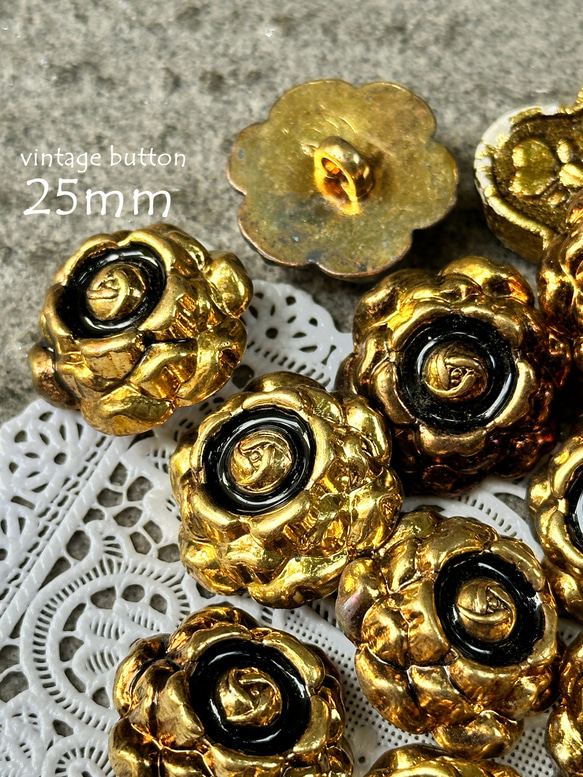 i65109【25mm 4pcs】復古凡爾賽玫瑰花鈕扣 vintage gold button 第1張的照片