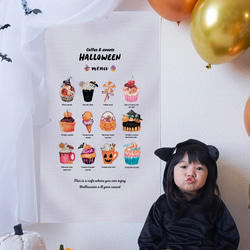 〖9月中旬発送予約〗SNSで大反響！ハロウィン カフェ メニュータペストリー 45 × 80cm 4枚目の画像