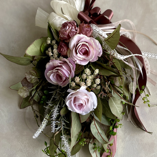 ローズのフェミニンな壁飾り アーティフィシャルフラワー 造花 ピンク