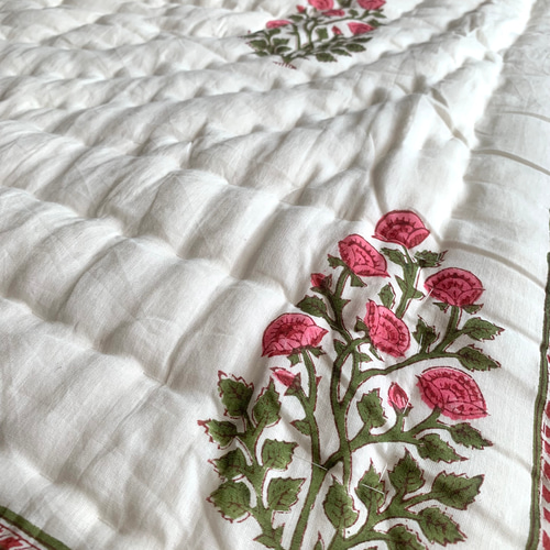 良質インド綿 ブロックプリント ハンドキルト布団 その他