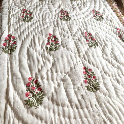 良質インド綿 ブロックプリント ハンドキルト布団 その他インテリア