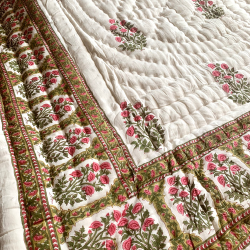 良質インド綿 ブロックプリント ハンドキルト布団 その他インテリア