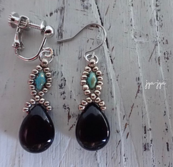 beads earrings ＊ onyx turquoise 2枚目の画像