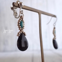 beads earrings ＊ onyx turquoise 3枚目の画像