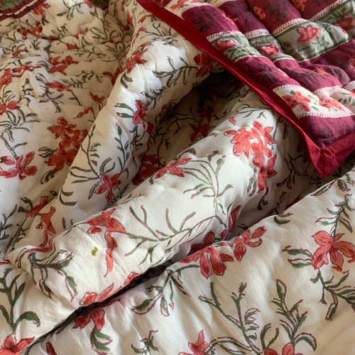 良質インド綿 ブロックプリント ハンドキルト布団 その他