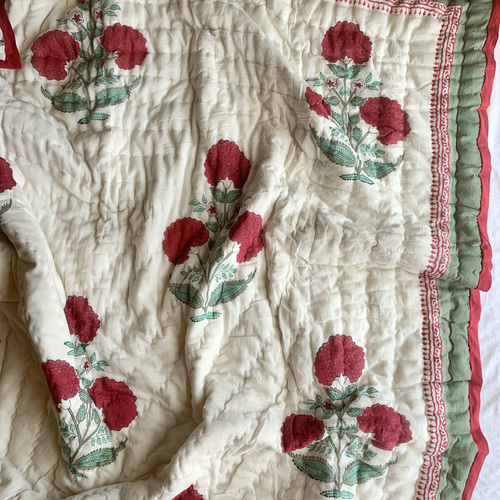 良質インド綿 ブロックプリント ハンドキルト布団 その他インテリア