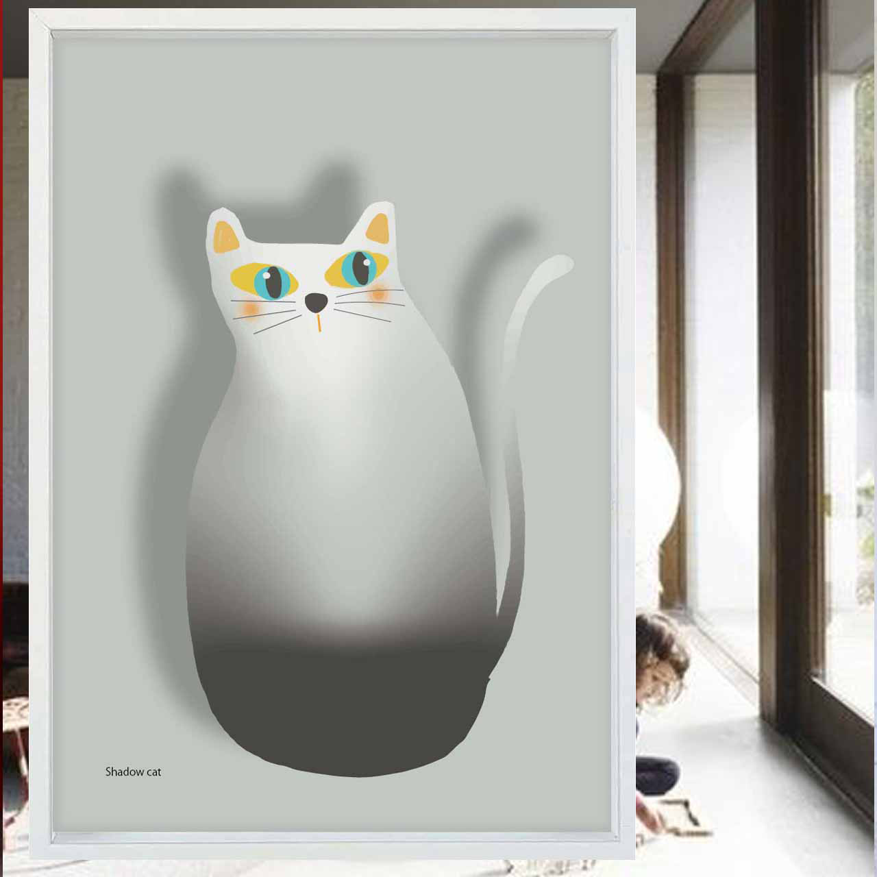 Shadow cat  ネコ　イラスト　ポスター　A4 A3 A2 A1　アートポスター　アート/sei検索　1872