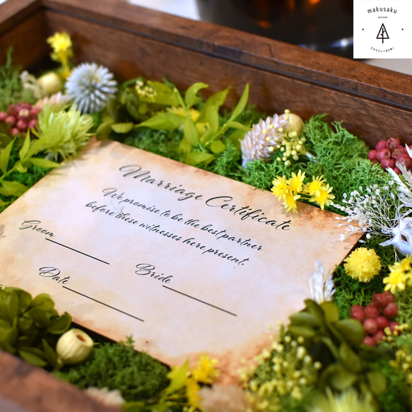 結婚証明書】ゲスト参加型 プレスフラワー結婚証明書Mサイズ（50