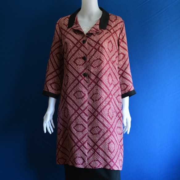 着物リメイク　ロングブラウス＆チュニック　（絹しぼり、羽織り）七分袖 2枚目の画像