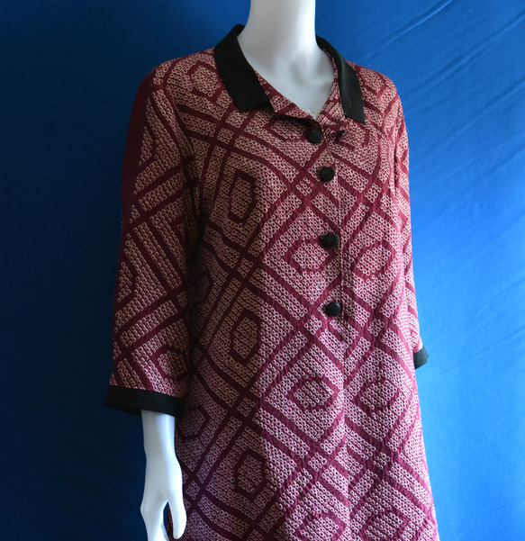 着物リメイク　ロングブラウス＆チュニック　（絹しぼり、羽織り）七分袖 4枚目の画像