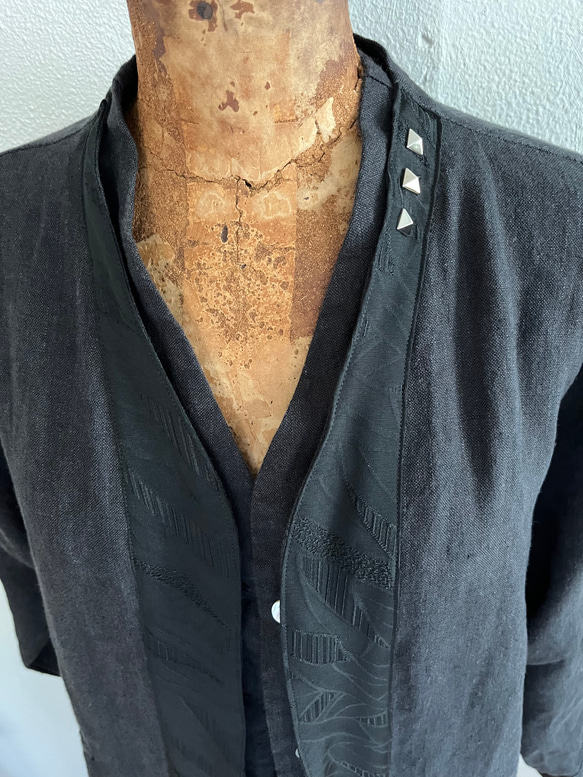 ジェダイのローブ　着物リメイク　着物パッチワーク麻ロングコート着物パッチワーク 14枚目の画像